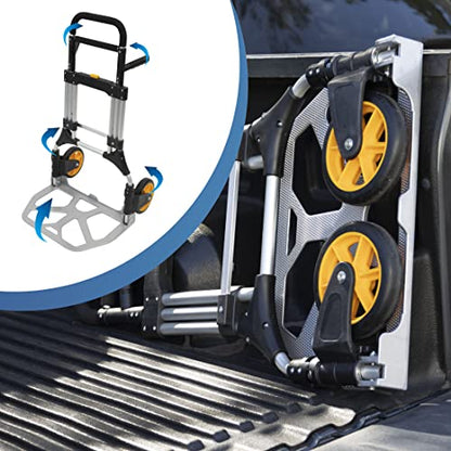 Mount-It! Folding Dolly, Aluminum Trolley, Industrial Grade Heavy Duty 440 Lb Capacity Hand Truck with Durable Rubber Wheels, Ergonomic Telescoping Handle for Indoor Outdoor, Foldable & Moving Dolly - size: 440 Lb Capacity