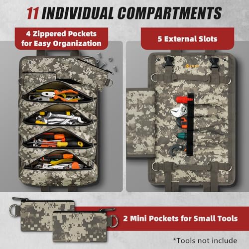 Tool Roll Bag Heavy Duty Tool Bag Gifts for Men Dad Mechanic, Camouflage - color: Camouflage