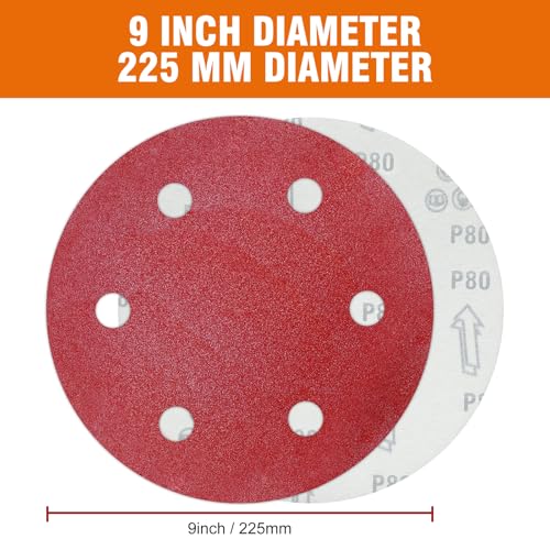 30 PCS 9 Inch Drywall Sanding Discs 80 Grit 6 Hole - color: 6 Hole, size: Grit 80