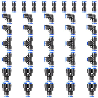 TAILONZ 5/16" Push to Connect Fitting Splitters+Elbows+Tees+Straight 40Pcs - color: Blue, size: 5/16"OD/40PCS