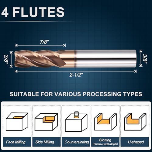 Carbide End Mill 3/8" Dia 7/8" CL 2-1/2" L 3/8" Shank 4 Flute - size: 3/8" Dia - 7/8" CL - 2-1/2" L - 3/8" Shank