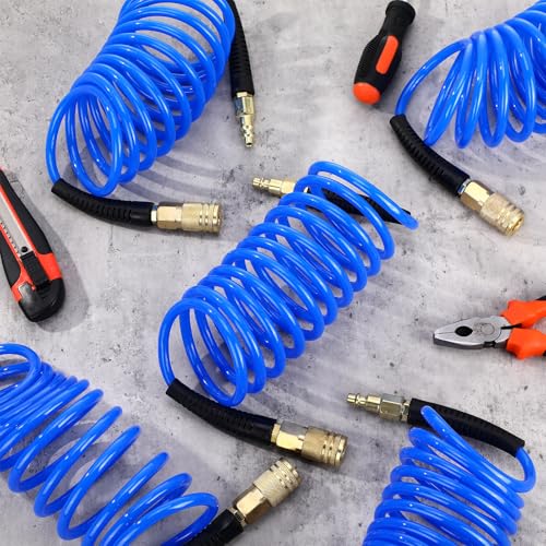 Flutesan 10 Pack 1/4 in x 10 ft Recoil Air Hose with Quick Coupler, Blue - color: Blue