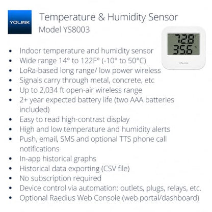 YoLink Indoor Temperature & Humidity Sensor, YS8003