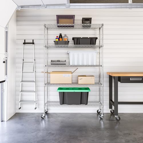 Seville Classics UltraDurable Heavy Duty NSF Solid Steel Wire Rack Storage Unit Organizer for Garage, Warehouse, Office, Restaurant, Classroom, Kitchen, 5-Tier Shelving, 48" W x 18" D - color: Steel, size: 5-Tier Shelving, 48" W x 18" D