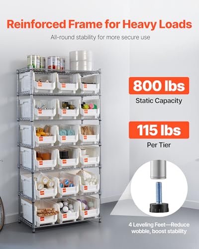 VEVOR 7-Tier Rolling Bin Storage Rack, 18 Organizer Bins, Bin Rack Storage Steel Wire Shelving System with Wheels, Mobile Tool Organizer for Garage, Warehouse, Office, Restaurant, Classroom, Kitchen - size: 7-Tier 18 Bins