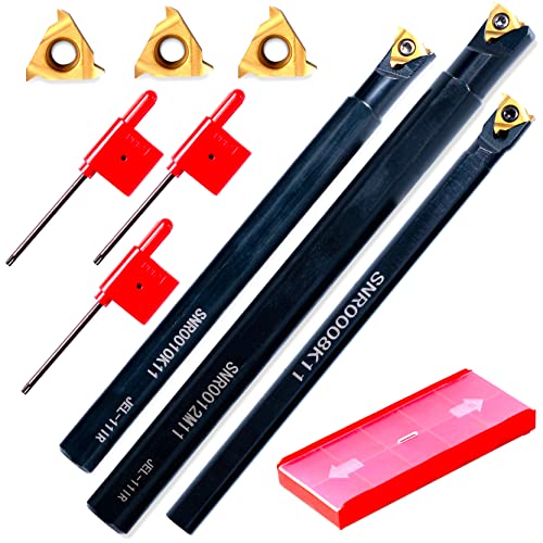 Lathe Turning Holders Threading Holder - Threading Tools Metal Lathe Cutting Tools 3pcs Internal Boring Bars SNR0008K11+SNR0010K11+SNR0012M11 with 3pcs Indexable Carbide Inserts for Lathe Tools - color: 3pcs SNR turning holders+3pcs inserts
