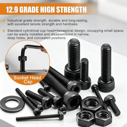 mankk 2000PCS Metric Screw Bolt Assortment Kit M2/M3/M4/M5/M6 Hex Socket Head Cap Bolts Nuts & Washers Set 12.9 Grade Alloy Steel Zinc Plated Metric Machine Screws - size: M2/M3/M4/M5/M6
