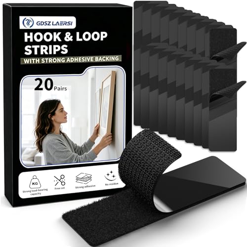 20 Sets Double Sided Tape Heavy Duty Black Hook and Loop Tape, 1x4Inch Adhesive Strips – Secure Mounting for Rug Poster Artwork Mirror Hanging Couch Cushion Wall, Indoor & Outdoor - color: Black, size: 1 in X 4 in X 20