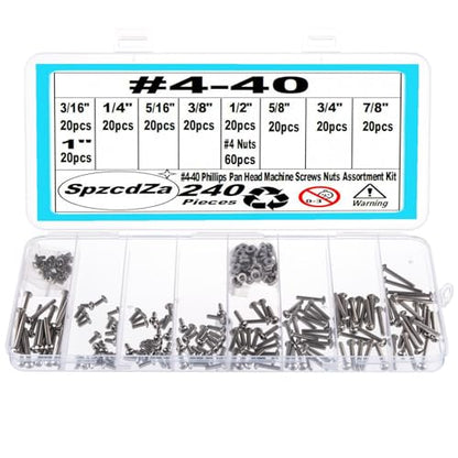 240 Pieces #4-40 Phillips Pan Head Machine Screws Nuts Assortment Kit, Coarse Thread, Fully Machine Threaded, 304 Stainless Steel - size: #4-40