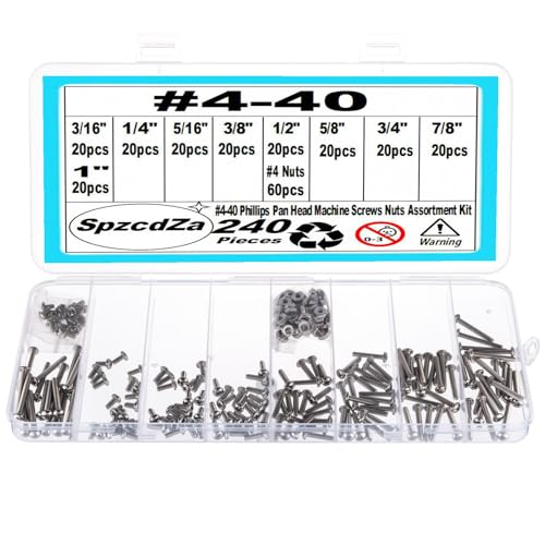240 Pieces #4-40 Phillips Pan Head Machine Screws Nuts Assortment Kit, Coarse Thread, Fully Machine Threaded, 304 Stainless Steel - size: #4-40