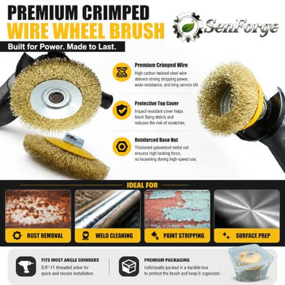 2 Pack 4 Inch Crimped Wire Cup Brush, Brass Coated Steel Wire Wheel