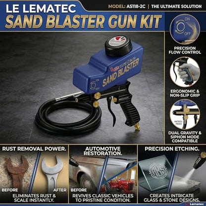 LE LEMATEC Sand Blaster Gun Kit for Air Compressor Rust Removal - style: Siphon Ceramic Function