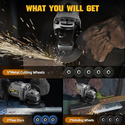 Cordless Angle Grinder 4-1/2" Compatible with DEWALT 20V MAX Battery - color: Deep Grey