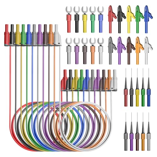 Goupchn 4mm Safety Shrouded Banana Plug Silicone Test Leads Kit 40PCS - color: Ten Colors, size: Test Leads Kit