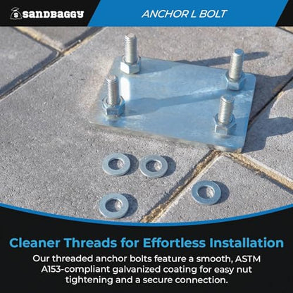 Sandbaggy 1/2" x 18" Threaded Concrete Anchor L-Bolts (Nuts & Washers Included) - Hot Dipped Galvanized - Sill Plate, Base Plate, Masonry, Wood, Cement Anchors, J Bolt (50, 1/2" x 18") - size: 1/2" x 18"