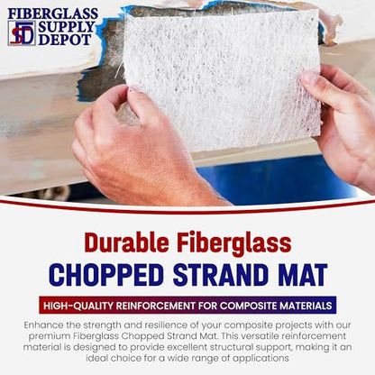 Fiberglass Supply Depot Fiberglass Chopped Strand Mat 1.5 oz | 50 inches Wide x 30 Feet Long | 10 Yards Rolled | Hand Layup, Vacuum Bagging, Polyester or Vinyl Ester Resins