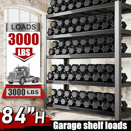 84" H 5-Tier Heavy Duty Storage Shelves, 3000LBS Capacity Adjustable Metal Industrial Garage Shelving Units,Freestanding Storage Rack for Shop and Warehouse, 84" H x 55" W x 24" D - size: 84"H × 55"W × 24"D