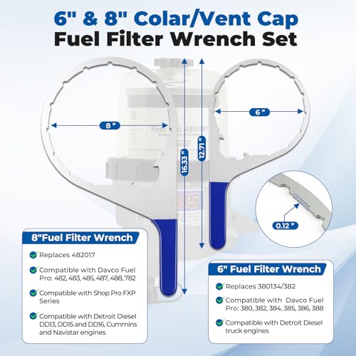 6 & 8 in Collar Vent Cap Fuel Filter Wrench for Davco Fuel Pro, Anti-slip