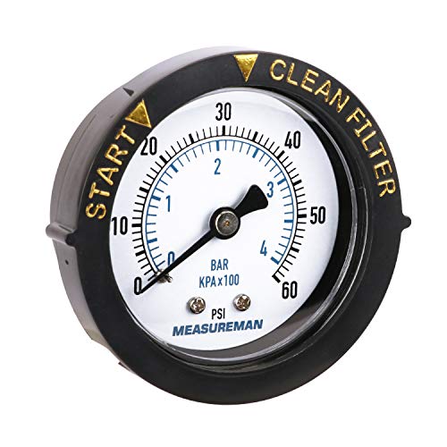 MEASUREMAN 2" Dry & Utility Pressure Gauge - 0-60Psi/bar, Start & Clean Filter, 1/4" NPT Center Back Mount - size: 2 inches