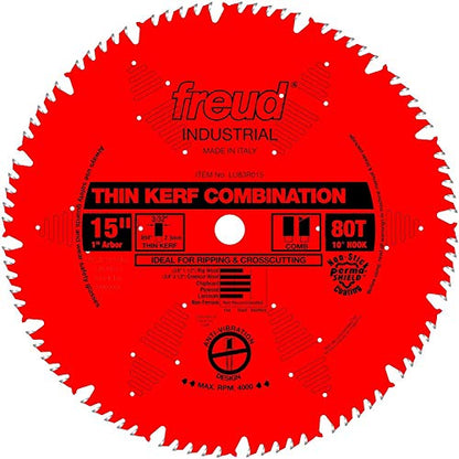 Freud LU83R015 15-in Thin Kerf Combination Blade with 1-in Arbor - style: 15-Inch 80 Tooth ATB Thin Kerf Combination Saw Blade with 1-Inch Arbor and PermaShield Coating