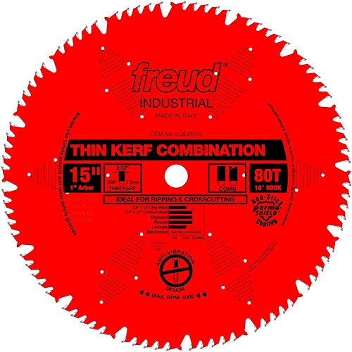 Freud LU83R015 15-in Thin Kerf Combination Blade with 1-in Arbor - style: 15-Inch 80 Tooth ATB Thin Kerf Combination Saw Blade with 1-Inch Arbor and PermaShield Coating