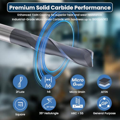 LU&MN Carbide Square End Mill, 2 Flute, 1/8", 5 Piece - size: 1/8 in