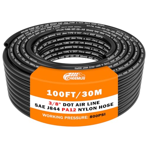 CheeMuii 100FT 3/8" DOT Air Line 3/8 Air Hose PA12 Nylon Pneumatic Tubing - color: Black, size: 3/8"OD-100FT