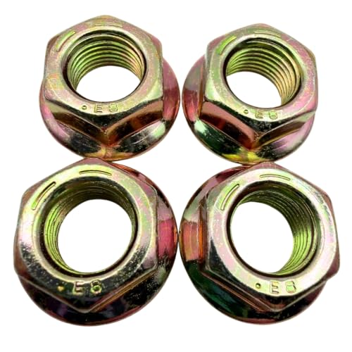 1/2"-20 Grade 8 Flange Nuts (4 Pack) – Heavy Duty Yellow Zinc Fine Thread Fasteners with Built-in Washer Base, SAE J995 High Strength Steel - size: Flange Nut Yellow Zinc – 4 Pack