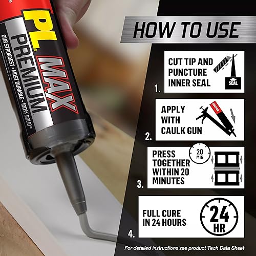 Loctite PL Premium Max Construction Adhesive, 9 fl oz Cartridge, 6 Pack - Versatile Construction Glue for Wood, Concrete, Stone & More - size: 6 Pack