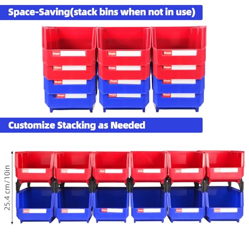 12 Packs Stackable Storage Bins, 7" x 5" x 4" Parts Bin, - color: Blue & Red 12pack, size: 7x5x4 inch