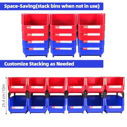 12 Packs Stackable Storage Bins, 7" x 5" x 4" Parts Bin, - color: Blue & Red 12pack, size: 7x5x4 inch