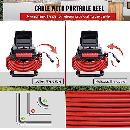 Sewer Camera 165ft/50m 4.3" Pipe Inspection Camera with 16G DVR IP68 Waterproof Borescope w/LED Lights,Industrial Drain Endoscope for Home Wall Duct Drain Pipe Plumbing (50M/165FT) - size: 50M/165FT