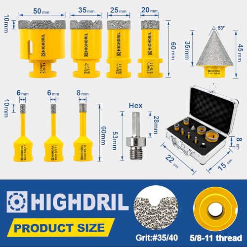 HIGHDRIL Diamond Drill Bits Kit with 5/8-11 for Porcelain Tile Ceramic - size: Thread Set 9