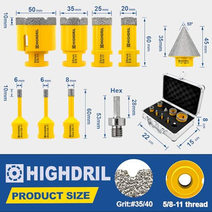 HIGHDRIL Diamond Drill Bits Kit with 5/8-11 for Porcelain Tile Ceramic - size: Thread Set 9