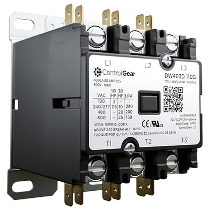 3-Pole Definite Purpose Contactor, 40A, 240V Coil, UL Recognized, A2L Cert. - size: 3P 40A 240V coil