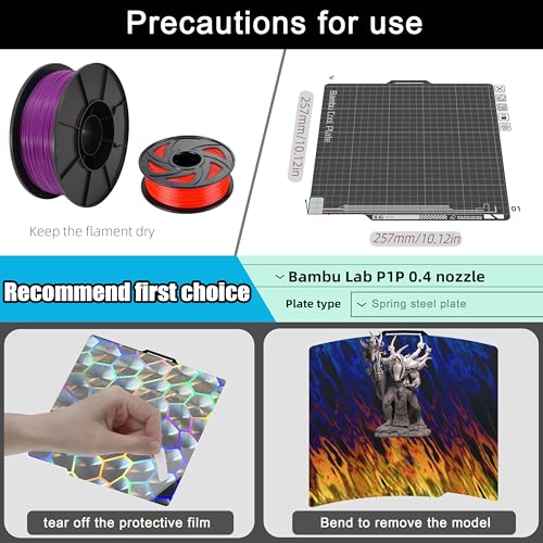Build Plate 257x257mm - GOMENL Build Plate for Bambu Lab A1 P1P P1S P2S X1 X1C X1E 3D Printer, 3D Printer Spring Steel Removable Platform - color: Tortoise Shell+Ice Fire