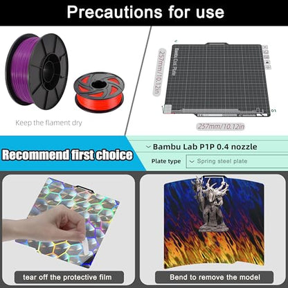 Build Plate 257x257mm - GOMENL Build Plate for Bambu Lab A1 P1P P1S P2S X1 X1C X1E 3D Printer, 3D Printer Spring Steel Removable Platform - color: Tortoise Shell+Ice Fire