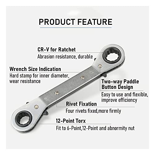 11/16-7/8 Inch Reversible Universal Ratcheting Wrench,Imperial Double Offset Box End， Matte Chrome Plated Cr-V Steel， Heavy-Duty，72 Tooth Ratchet Spanner Crooked for Narrow Spaces - size: 11/16-7/8"