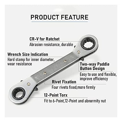 11/16-7/8 Inch Reversible Universal Ratcheting Wrench,Imperial Double Offset Box End， Matte Chrome Plated Cr-V Steel， Heavy-Duty，72 Tooth Ratchet Spanner Crooked for Narrow Spaces - size: 11/16-7/8"