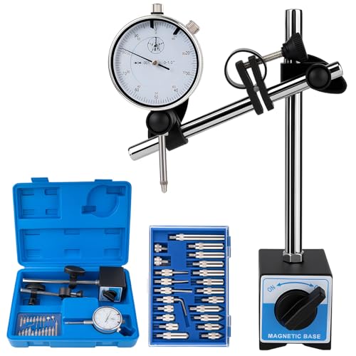 Dial Indicator with Magnetic Base, 0-1"×0.001" Magnetic Dial Indicator Set with 360° Rotatable Arm, Dial Test Indicator with 22 Point Set for Precision Measurement in Workshops, Labs, and Mold Making