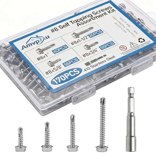 170pcs #8 Hex Head Self Tapping Screws Assortment Kit.