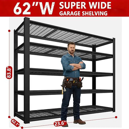 Extra Large 84" Hx 62.12" Widex 24" D Adjustable Industrial Metal/Steel 6-Shelf-Storage-Rack Heave Duty Utility Tall Garage/Warehouse Shelving Shelves Unit/System for Bin/Shed, Black - size: Grid-5T-83.8"H×62"W×23.6"D