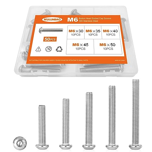 M6 x 30mm 35mm 40mm 45mm 50mm Button Head Socket Cap Screws Bolts 304 Stainless Steel Metric Allen Hex Drive, Machine Fully Threaded, Assortment Kit 50PCS - size: M6 x 30/35/40/45/50mm (50PCS)