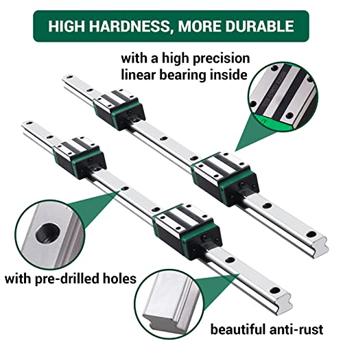 Linear Guide Rail 2PCS HGR15 300mm Linear Slide Rail Guide Rail 4PCS HGH15CA Square Block Bearings for DIY CNC Routers Kit Lathes Mills - size: 300mm, style: HGR15
