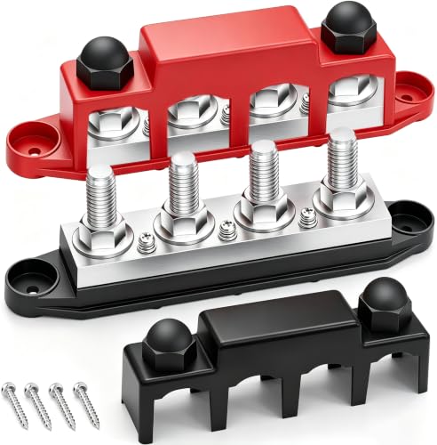 400A Bus Bar 12V Marine 5/16" Power Distribution Block Automotive Busbar Terminal Block,Battery Buss Bar (Pair, Red & Black) 4 x 5/16" Post 3 x #8 Screws Terminals - size: 400A 4x3/8"+3 #8