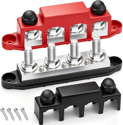 400A Bus Bar 12V Marine 5/16" Power Distribution Block Automotive Busbar Terminal Block,Battery Buss Bar (Pair, Red & Black) 4 x 5/16" Post 3 x #8 Screws Terminals - size: 400A 4x3/8"+3 #8