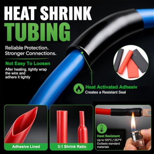 Twidec/230PCS Battery Cable Ends AWG 8 6 4 2 1 1/0 2/0 & Heat Shrink Tube - color: 230PCS