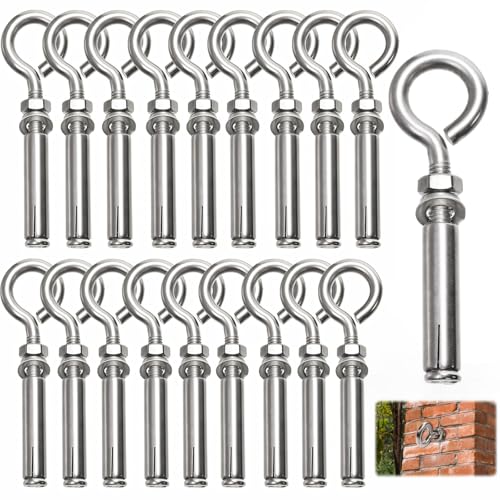 Goaste 20 Pack M8*106mm Expansion Concrete Eye Bolt, 304 Stainless Steel Wall Eyebolt Screws, Heavy Duty Shoulder Brick Anchors for Wall Ceiling Concrete Masonry