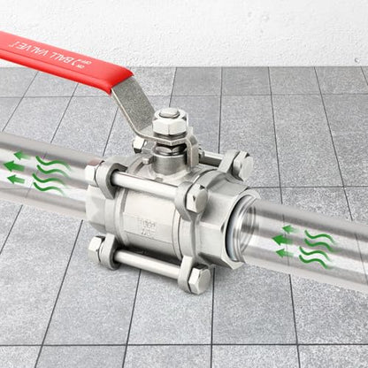 TAISHER 1PCS 1-1/4" FNPT Heavy Duty 3PC High Platform Ball Valve 304 Stainless Steel with Red Handles W0G1000 - size: 1-1/4" FNPT(3PC)