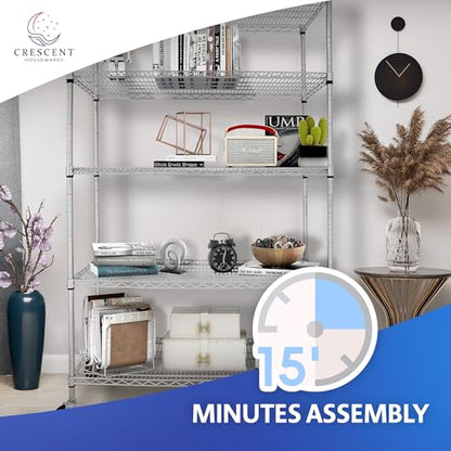 4000 LBS Heavy Duty Wire Rack, 48 x 24 x 76, 5-Tier NSF Commercial Rolling Rack with 4" Industrial Casters, Chrome Metal Wire Shelving for Garage, Kitchen, Adjustable Storage Shelf, Crescent
